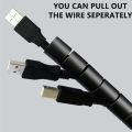 Black Cable Wire Protector Cable Organizer Management Pipe Flexible Wire Wrap Line Coiled Tube Office Cord Sleeve Cover 2M. 