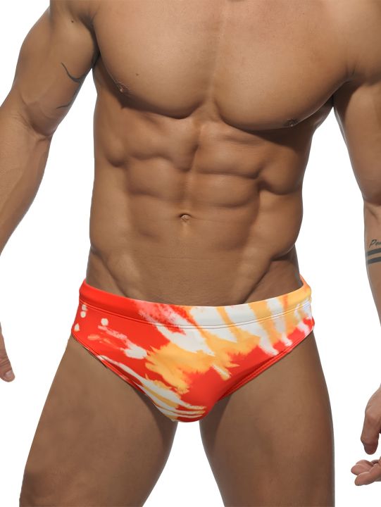 Men's Tie-Dye Briefs, Men's Swimwear, Summer Beach Swimming Shorts