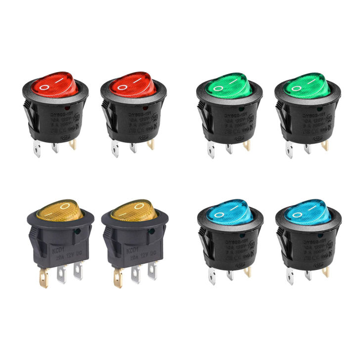 Round Rocker Switch Red Light Illuminated On Off 3 Pin 2 Position Mini ...