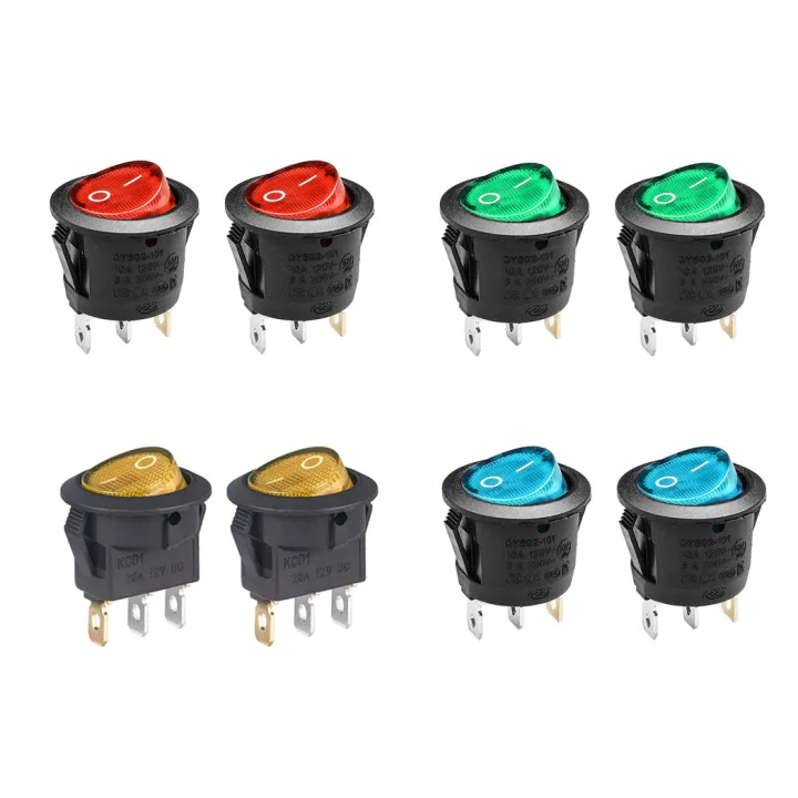 Small Circular Rocker Switch Round Rocker Switch Red Light Illuminated On Off 3 Pin 2 Position Mini ...