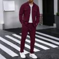 Men's Waffle Check Workwear Fashionable Lapel Button Jacket And Long Pants Comfortable Breathable Casual Business Outfi 1/2piece.