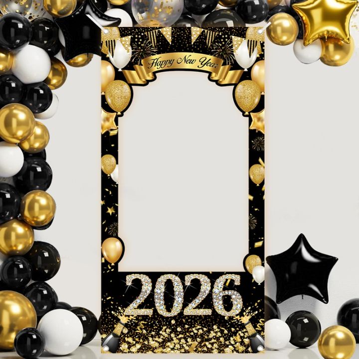 Black Gold New Year 2026 Photo Booth Frame Banner Happy New Year Party ...