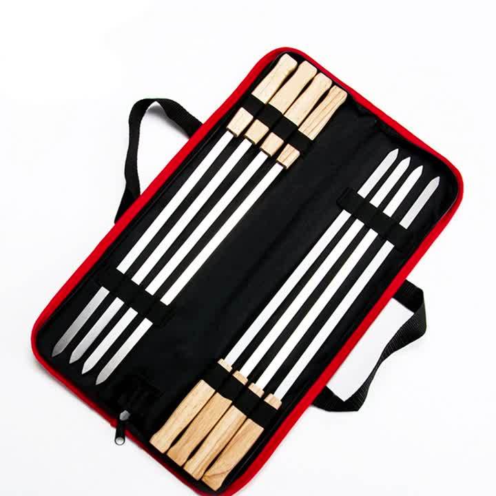 6/8pcs Kabab Koobideh Skewers 17 Inch Stainless Steel Grilling BBQ Skewer Reusable Barbecue Skewers Flat Stick with Wood Handle