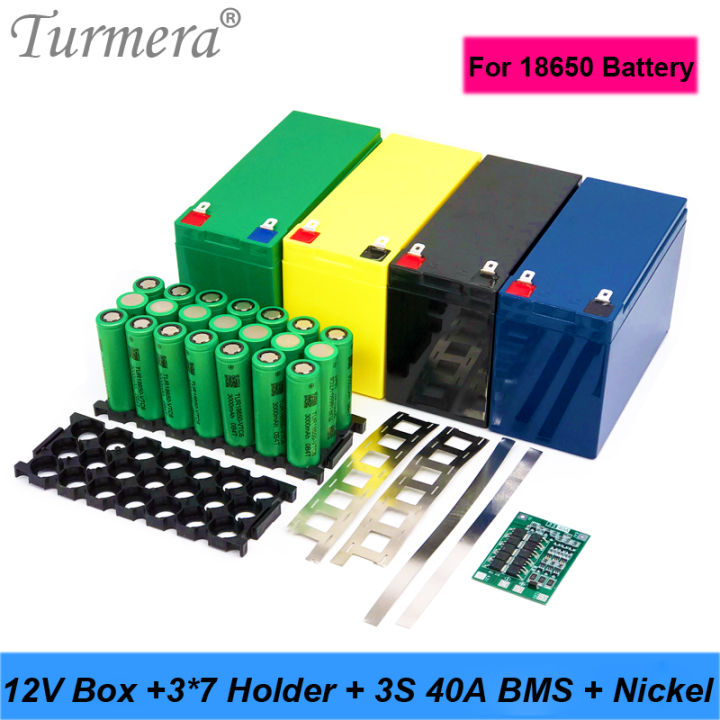 Turmera 12V 7Ah to 20Ah Battery Storage Box 3X7 18650 Holder 3S 40A BMS