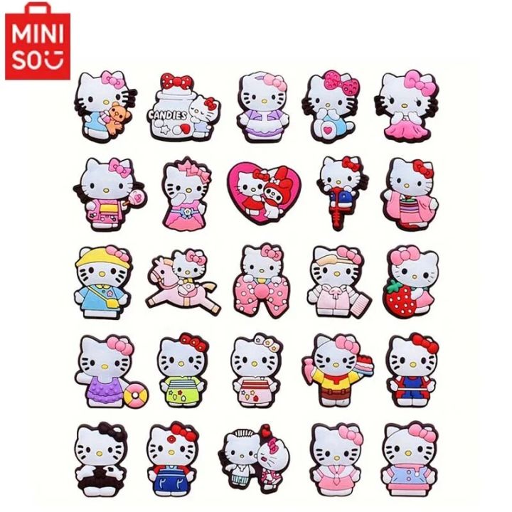 MESUCA 25pcs Hello Kitty Shoe Decorations Accessories Charms For Clogs Bogg Bag Bubble Slides Sandals, Gift Idea for Birthday