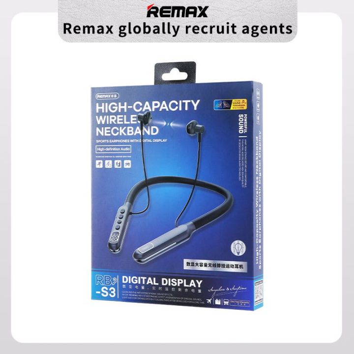 REMAX RB-S3 Wireless Neckband Earphone Sports Headphones With Digital ...