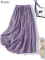 ZANZEA Elegant Faldas Flowy A-line Pleated Skirt 2024 Casual Women Elastic Waist Skirts Party Loose High Waist Solid Maxi Skirt. 