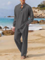 Summer Men's Casual Two Pieces Daily Outdoor Travel Basic Breathable Shirt Solid Pants Suit Male Beach Tracksuits Set.