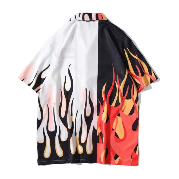 Flame%20Print%20Pattern%20Short%20Sleeve%20Casual%20Loose%20Fit%20Shirt%20For%20Men%20-%20Multicolor%20%7C%20Fashion%20Printed%20Shirt%20For%20Men%20-%20Image%202