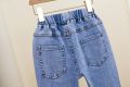 Girls' Jeans Spring and Autumn New Casual 3-12 Year Old Children's Loose Flare Pants Lace Pearl Girls' Denim Pants. 