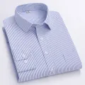 Men Formal Shirt Long Sleeve Office Solid Color Striped Anti-Wrinkle Non-ironing Fashion Business Pocket White Social Shirt 4XL. 