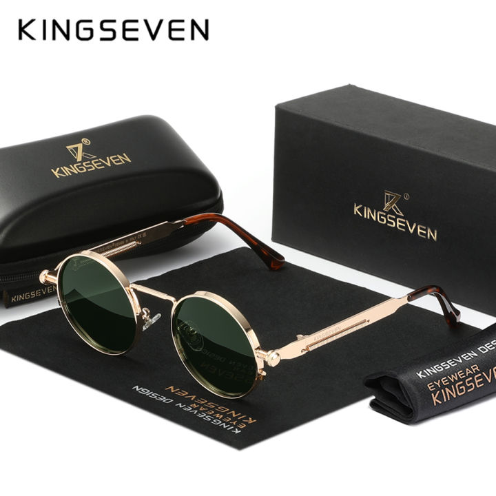 KINGSEVEN Round Sunglasses for Men Polarized Steampunk Sun Glasses For Women Vintage Style UV400 Eyewear Accessory Oculos