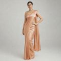 Peach Plain Diamond Satin Silk Saree. 
