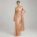 Peach Plain Diamond Satin Silk Saree. 