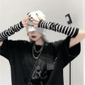 A pair Arm Cover Harajuku Arm Warmers Black Grey Striped Fingerless Long Wristband  Unisex Gloves. 