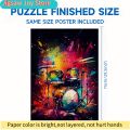 Wooden Jigsaw Puzzle for & Families - Colorful Drum Rhythm Design, Intermediate Challenge with Vibrant Splash Art, Portable &. 