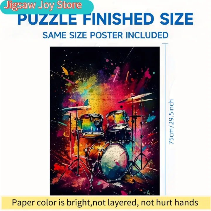 Wooden%20Jigsaw%20Puzzle%20for%20&%20Families%20-%20Colorful%20Drum%20Rhythm%20Design,%20Intermediate%20Challenge%20with%20Vibrant%20Splash%20Art,%20Portable%20&%20-%20Image%202