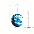 1 pair of Van Gogh starry sky pattern acrylic earrings, moon black cat unique ladies earrings, very suitable for daily party wea. 