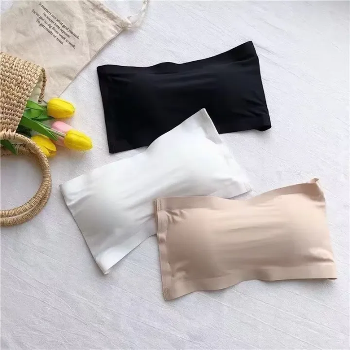 2025 Summer Thin Women's Ice Silk Seamless Line Wrap Bra Vest Style Sexy Back Strapless One Piece Push-up Breasted Underwear
