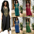 Gold Embroidery Long Kaftan Dresses V Neck Caftan Dress Beach Cover Ups for Women Embroidery. 