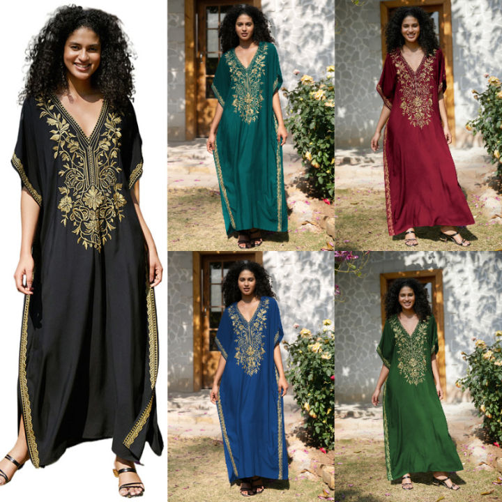 Gold%20Embroidery%20Long%20Kaftan%20Dresses%20V%20Neck%20Caftan%20Dress%20Beach%20Cover%20Ups%20for%20Women%20Embroidery%20-%20Image%207