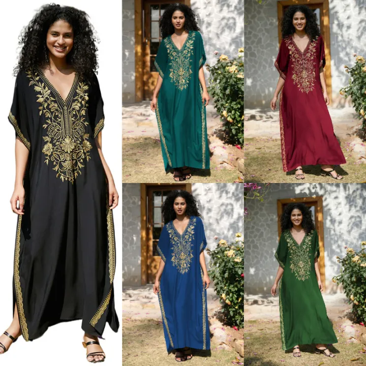 Gold%20Embroidery%20Long%20Kaftan%20Dresses%20V%20Neck%20Caftan%20Dress%20Beach%20Cover%20Ups%20for%20Women%20Embroidery%20-%20Image%207