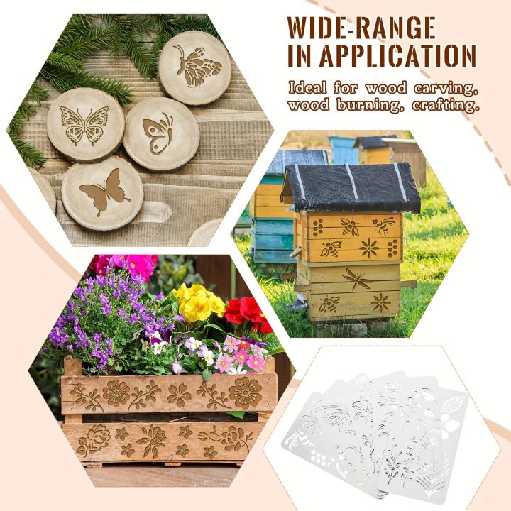6%20Pcs%203.15x5.5inch%20Butterfly%20Flower%20Leaf%20Plastic%20Stencils%20Set%20for%20DIY%20Journal%20Scrapbooking%20Wood%20Painting%20Template%20-%20Image%203