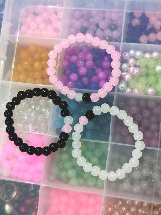 Friendship bracelets, trio bracelet , beautiful pink black and white glass bead bracelet