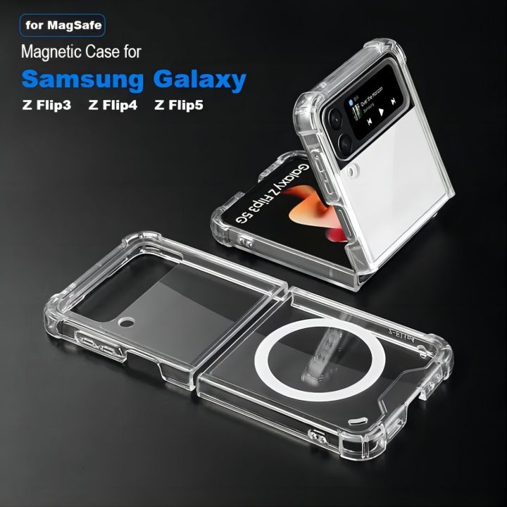 Galaxy Z Flip 3/4/5 Magnetic Case: Durable, Air-Cushioned, Transparent - Support Wireless Charging