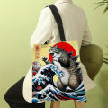 Catzilla Japanese Art Tote Bag Reusable Shoulder Shopping Beach Bag For Women, Durable Casual Carryall.