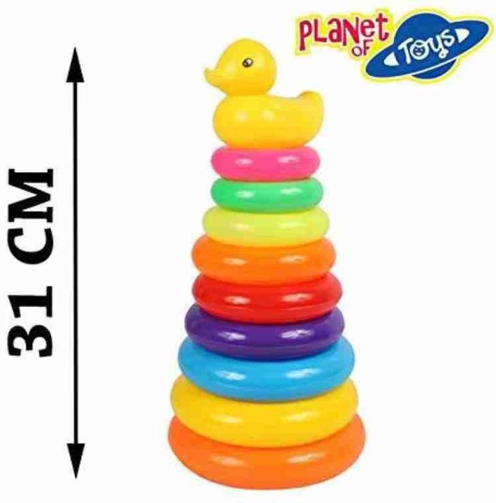 Planet of Toys Rainbow Stacking Ring Toss Game for Kids, Children (Multicolor)