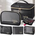 Women Travel Cosmetic Bag Large Capacity Black Mesh Makeup Case Organizer Storage Pouch Casual Zipper Toiletry Make Up Wash Bags. 