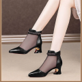 Botas Femininas Women Fashion Mesh Breathable Black Patent Leather Ankle Boots Lady Classic Beige Back Zip Autumn Shoes A235. 