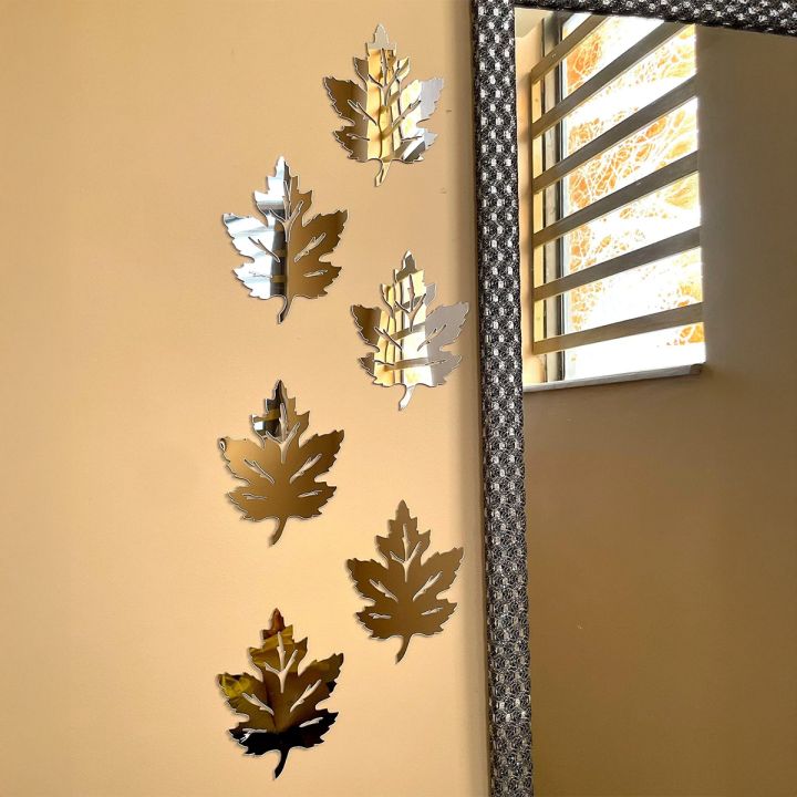 3D Leaf Mirror Wall Decal Acrylic Decor, 4x4 Inches, 6-48 Pieces, Gold, Silver, Removable Wall Sticker for Bedroom, Living Room, TV Wall, Home Decoration