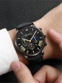 5PCS Men's Fashion Versatile Trend Business Calendar Belt Quartz Watch+4 Personalized Bracelets. 