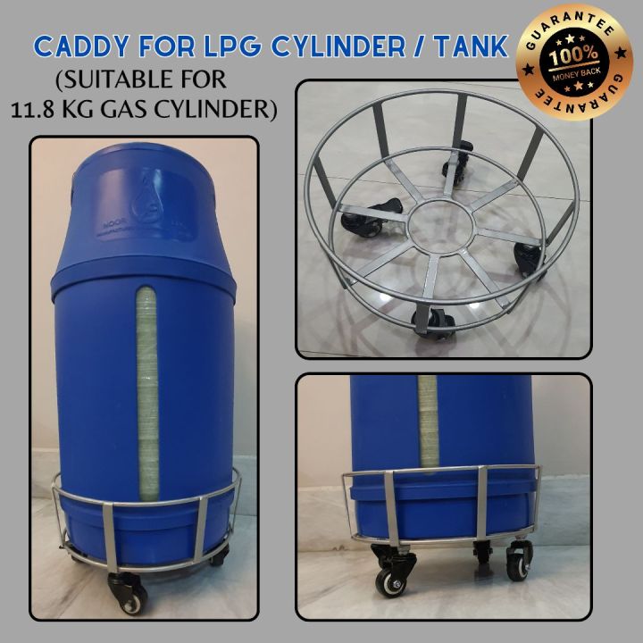 1 x Iron Stand Trolley Caddy for 11.8 kg LPG & Propane Gas Cylinder ; 50 kg Load Capacity / Cylinder Trolley / Steel Dolly with 4 Swivel Casters Wheels