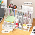 Mesh Pen Holder and Organizer Office Supplies with 7 Compartments, Desktop Organizer with Drawer, Metal Pen Holder for Desk. 