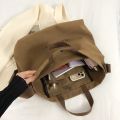 Fashion Large Capacity Arts Students Package Japanese Canvas Women's Simple Cross-body Bag Wash Canvas Thick Handbag. 