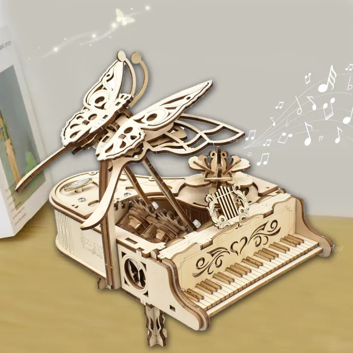 3D Wooden Puzzle Music Box Piano Model Kit DIY Assembly Musical ...