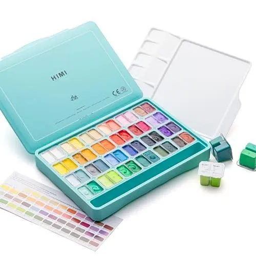 HIMI Twin Cup Jelly Gouache Paint Set, 48 Colors 12g, Jelly Cup Design, Non Toxic Paint for Canvas and Paper, Art Supplies for Professionals