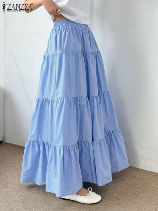 ZANZEA%20Women%20Korean%20Fashion%20Tiered%20Maxi%20Skirt%20Elastic%20Waist%20Casual%20Solid%20Color%20A-line%20Faldas%20Mujer%20Holiday%20Streetwear%20Long%20Jupes%20-%20Image%205