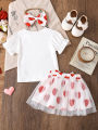 0-24 months Newborn Baby Girl Cute Cherry T-shirt Tutu Skirt Headband 3pcs Outfits Sets. 