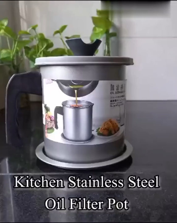 Oil Filter Pot - Oil bottle For Kitchen - Oil Bottle - Oil Strainer Pot Stainless Steel Grease Strainer - Oil Storage Pot For Cooking Oil - Oil Container Stainless Steel Oiler Tank Container