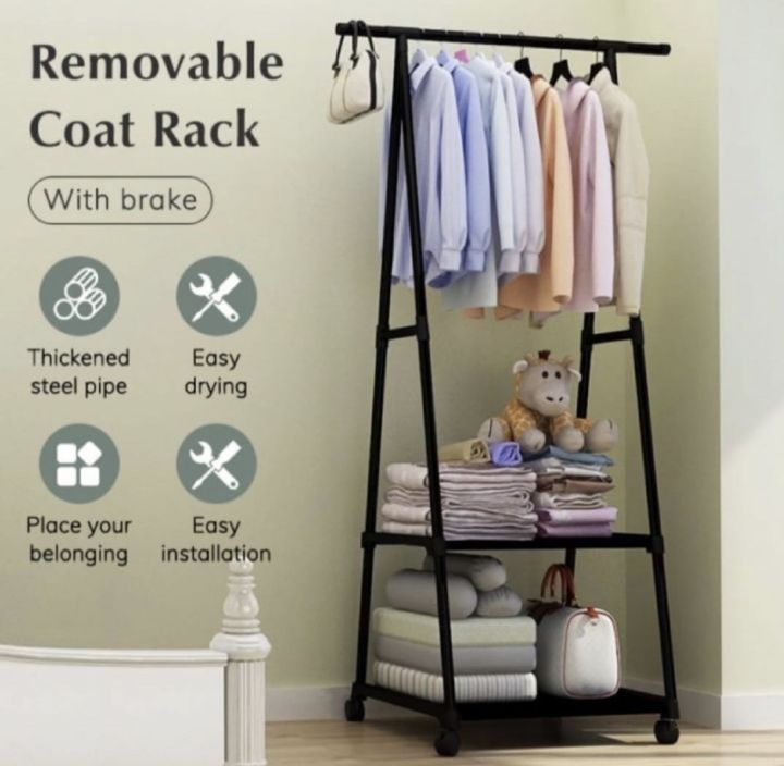 Movable Coat Rack Metal Triangle Clothes Racks With Wheel Simple ...