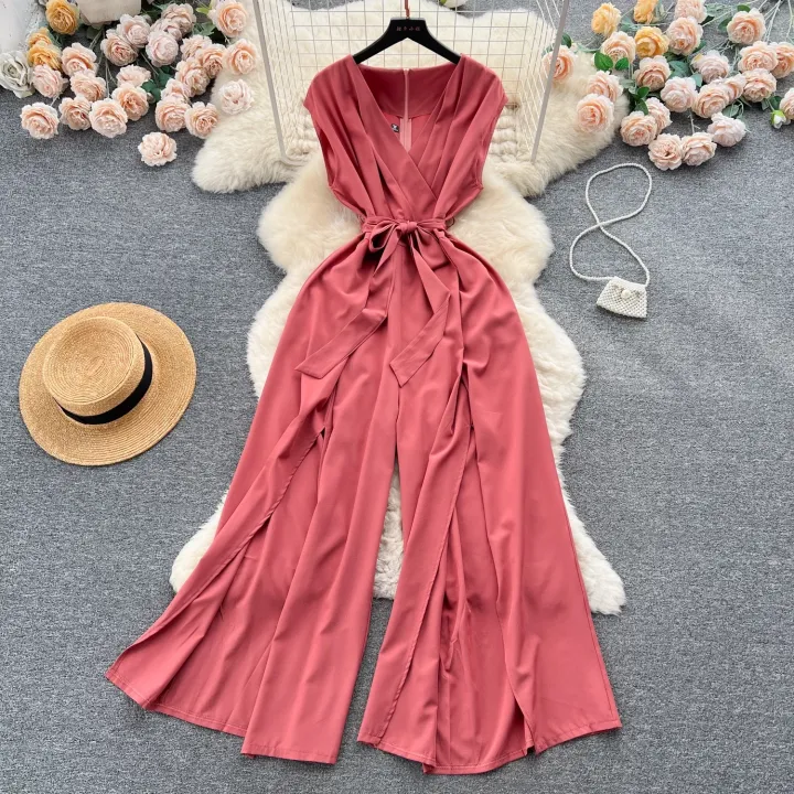 Summer%20Vintgae%20Women%20Wide%20Leg%20Jumpsuit%20Female%20Elegant%20V-Nevck%20Sleeveless%20High%20Waist%20Slim%20Casual%20Bandage%20Romper%20New%20Fashion%20-%20Image%203
