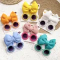 2Pcs/Set Kids Camping Sunglasses Headband Baby Unglasses Elastic Nylon Bohemia Seaside Sun Glasses Bow Headwear. 