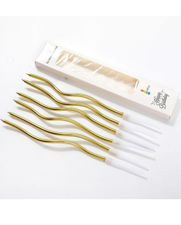 (Pack of 6) Happy Birthday Spiral Candle with Holder for Cake - Champaign Gold