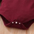 0-18Months Baby Girl Clothes Set Red Color Long Sleevs Bodysuit + Flower Strap Pants 2PCS Infant Girl New Years Clothing Suit.