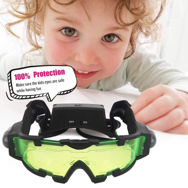 Kids Night Vision Goggles Adjustable Spy Gear Night Mission Goggles with Flip-Out Lights Green Lens Protect Eyes for