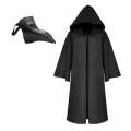 Medieval Plague Doctor Mask and Cloak Set Adult & Child Roleplay Costume Halloween Black Robe with Hood for Cosplay Party.